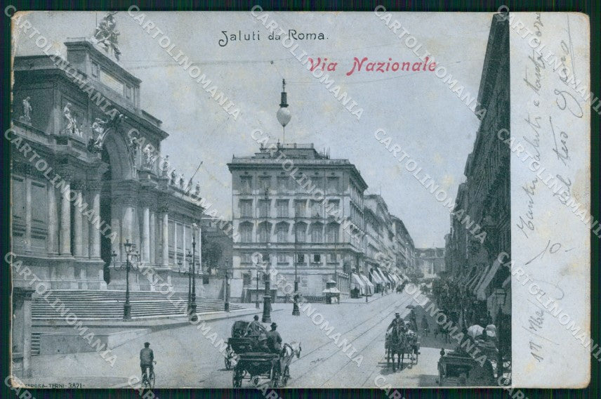 Roma Città Saluti da Via Nazionale cartolina MX2136 – fronte