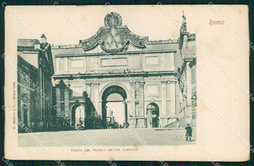 Roma Città Porta del Popolo Antica Flaminia PIEGA Modiano 1848 cartolina MX2330 – fronte
