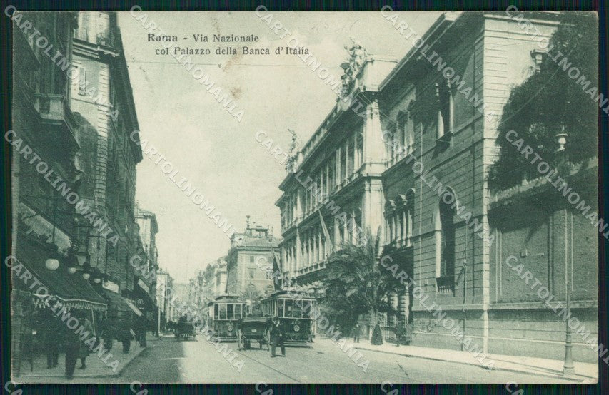Roma Città Via Nazionale Tram Banca d'Italia Alterocca 41777 cartolina MX2463 – fronte
