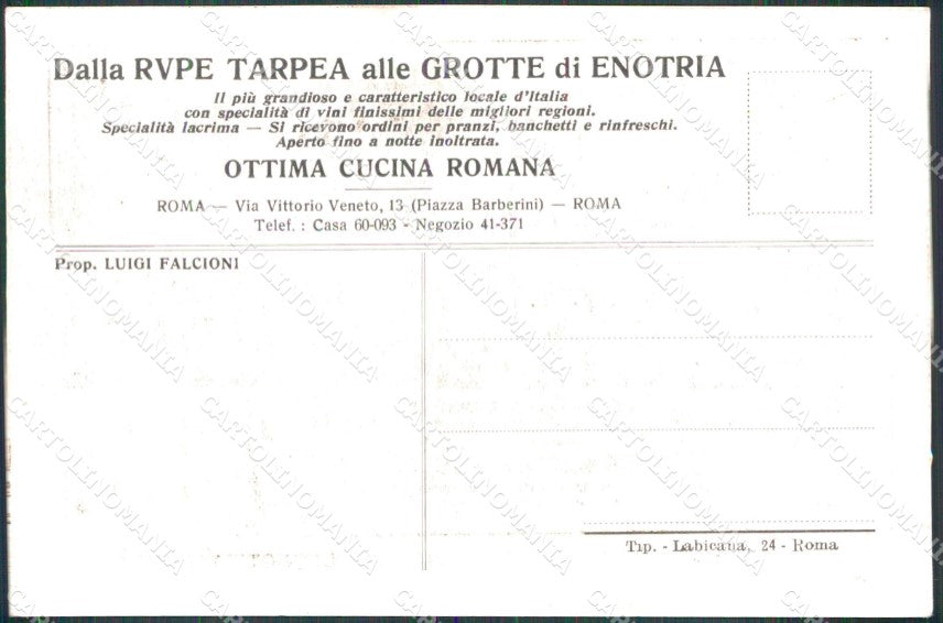Roma Città Dalla Rupe Tarpea alle Grotte di Enotria Ristorante cartolina MX2487 – retro