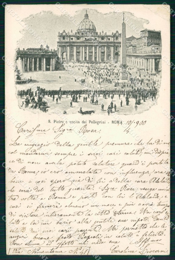 Roma Città San Pietro Uscita Pellegrini PIEGHINA cartolina MX2561 – fronte