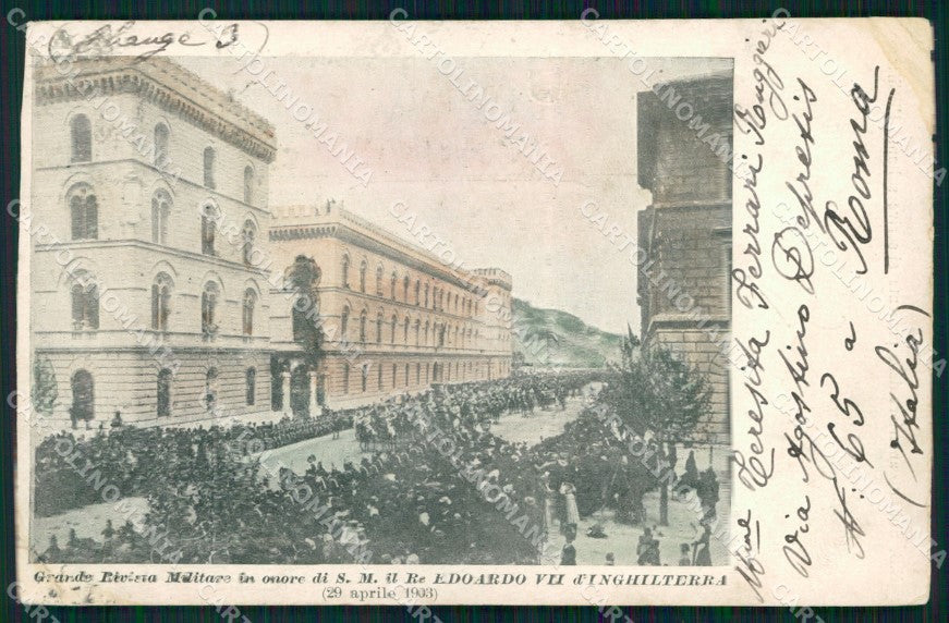 Roma Città Rivista Militare Onore Re Edoardo VII d'Inghilterra cartolina MX2588 – fronte