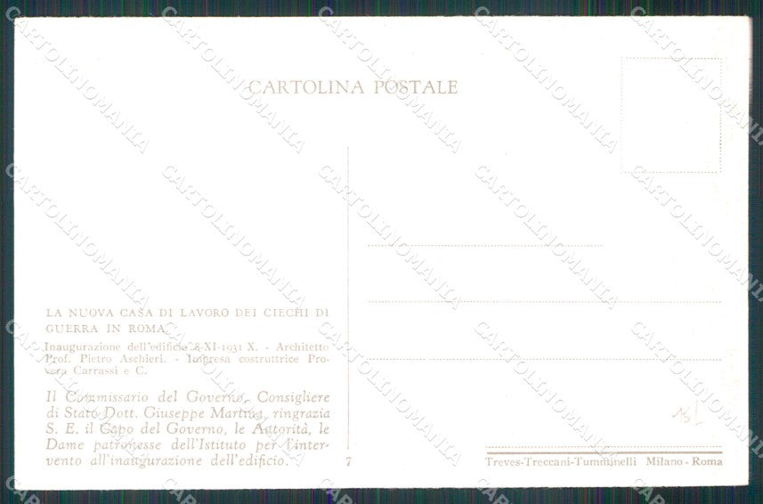 Roma Città Nuova Casa Lavoro Ciechi di Guerra cartolina MX2594 – retro