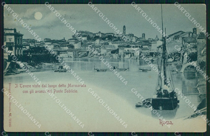Roma Città Fiume Tevere Barche Chiaro di Luna Stengel 11106 cartolina MX2681 – fronte