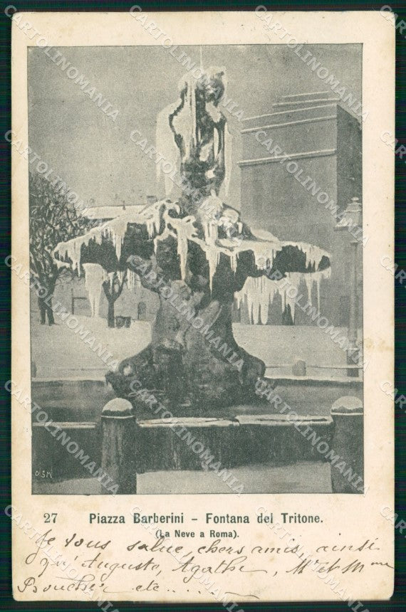Roma Città Piazza Barberini Neve Fontana Tritone PIEGHINA cartolina MX2839 – fronte