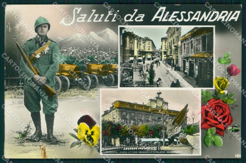 Alessandria Città Saluti da Municipio Militari Foto cartolina MX2892 – fronte