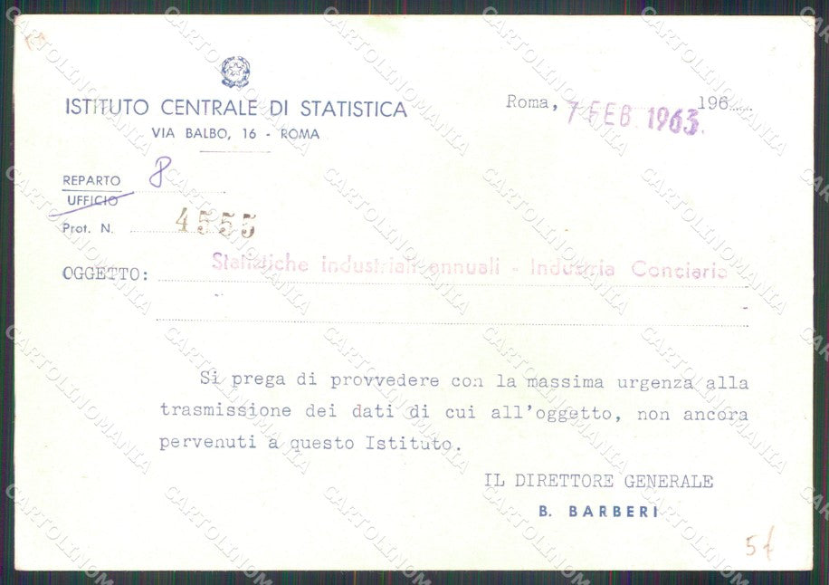 Roma Città Istituto Centrale Statistica Pubblicazioni FG cartolina MX2896 – retro