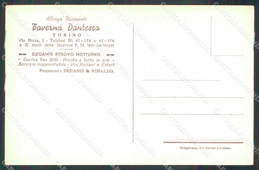 Torino Città Albergo Ristorante Taverna Dantesca cartolina MX2923 – retro