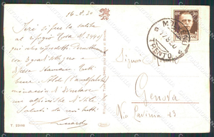 Trento Madonna di Campiglio Cima Tosa Rifugio cartolina MX2944 – retro