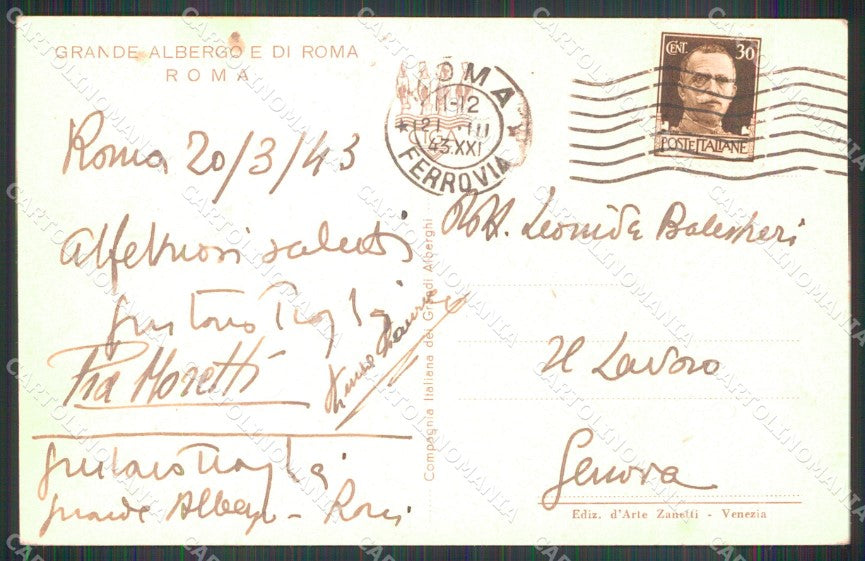 Roma Città Grande Albergo cartolina MX3004 – retro