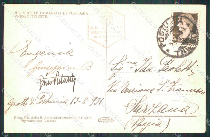 Slovenia Carso Interno Grotte Postumia Viale delle Colonne cartolina MX3086 – retro