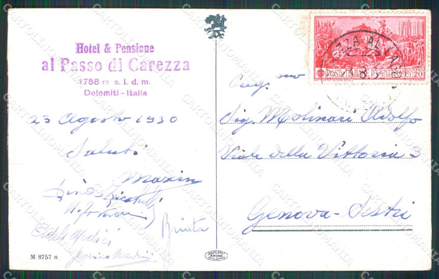 Trento Pozza di Fassa Torri di Vajolet Dolomiti RIPARATA cartolina MX3135 – retro