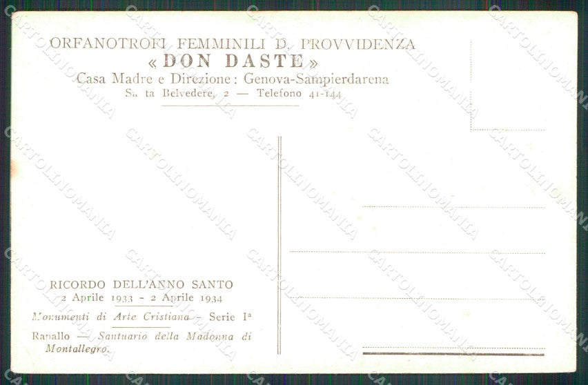Genova Città Orfanotrofi Femminili Provvidenza Don Daste cartolina MX3146 – retro