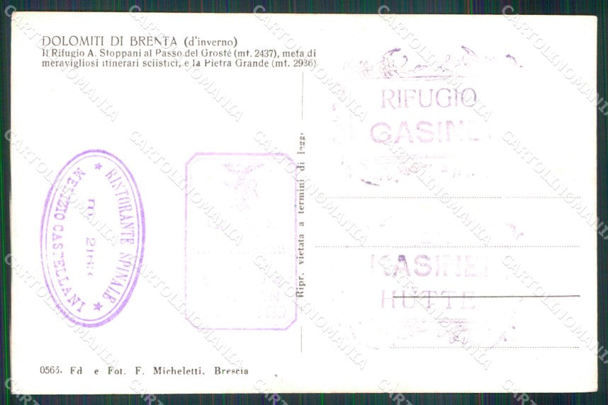 Trento Tuenno Passo del Grosté Rifugio Stoppani Foto cartolina MX3485 – retro