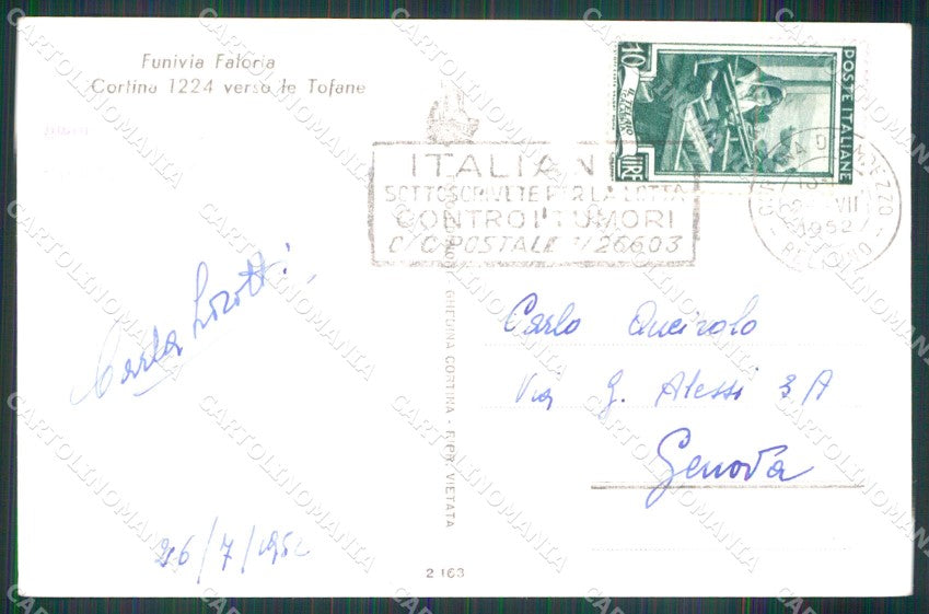 Belluno Cortina d'Ampezzo Funivia Faloria Verso Tofana Foto cartolina MX3502 – retro