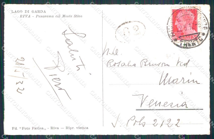 Trento Riva del Garda Veduta Generale Monte Stivo Foto cartolina MX3607 – retro
