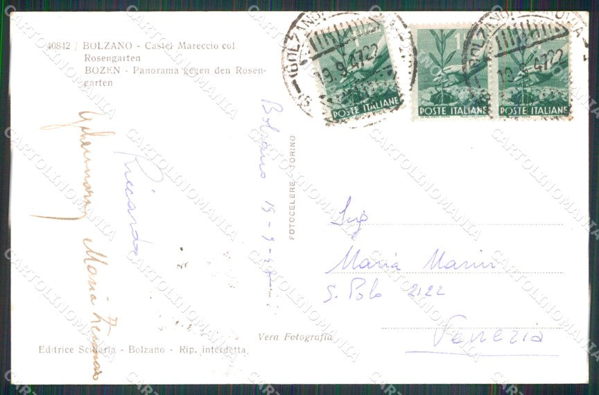 Bolzano Città Castel Mareccio Rosengarten Foto cartolina MX3622 – retro