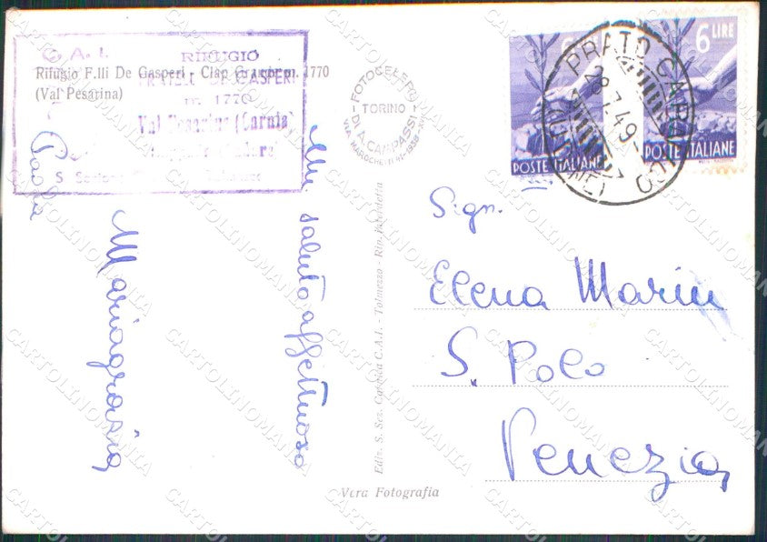 Udine Tolmezzo Val Pesarina Rifugio De Gasperi Foto cartolina MX3763 – retro