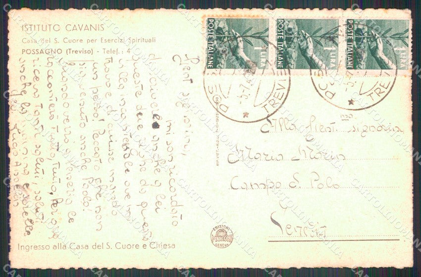 Treviso Possagno Col De Draga Casa Sacro Cuore Ingresso cartolina MX3855 – retro