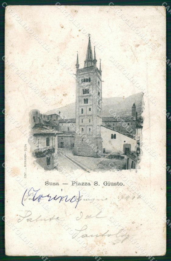 Torino Susa Piazza San Giusto PIEGATA ABRASA cartolina MX3905 – fronte
