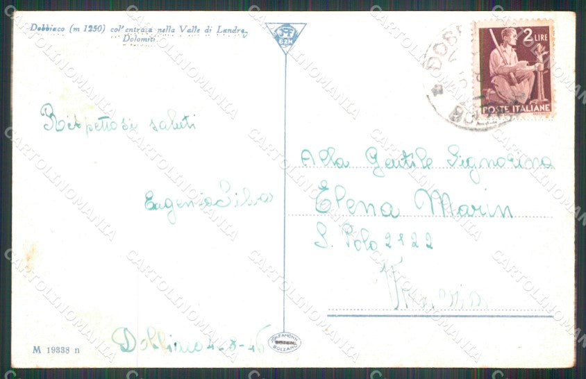 Bolzano Dobbiaco Entrata Valle Landro Dolomiti cartolina MX3916 – retro