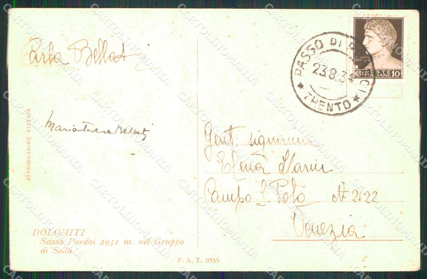 Trento Canazei Passo Pordoi Gruppo Sella cartolina MX4008 – retro