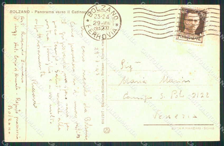 Bolzano Città Veduta Verso il Catinaccio cartolina MX4037 – retro
