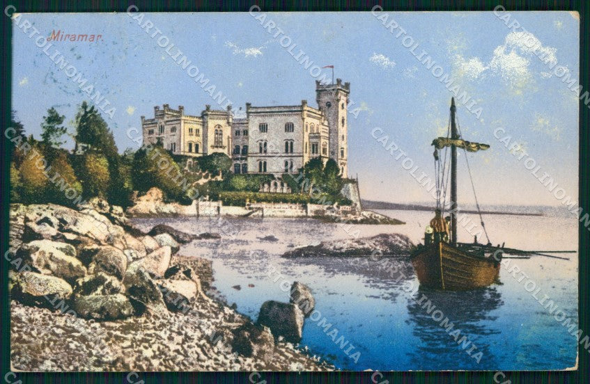 Trieste Città Castello Miramare Barca cartolina MX4162 – fronte