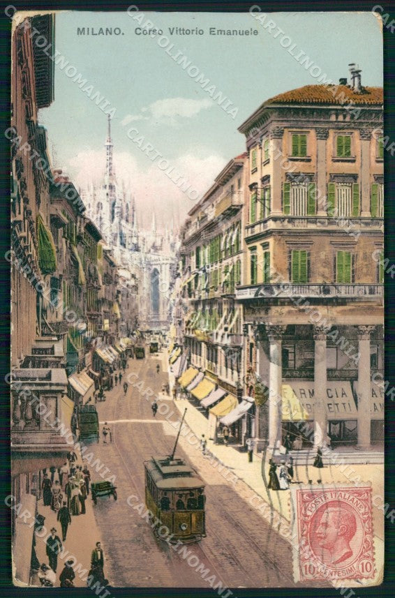 Milano Città Corso Vittorio Emanuele Tram ABRASA cartolina MX4238 – fronte