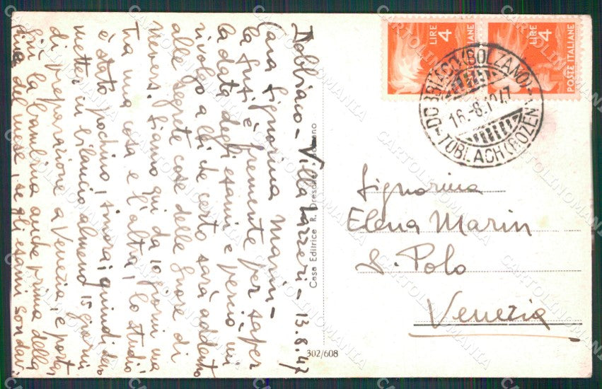 Bolzano Dobbiaco Val Pusteria Dolomiti cartolina MX4328 – retro