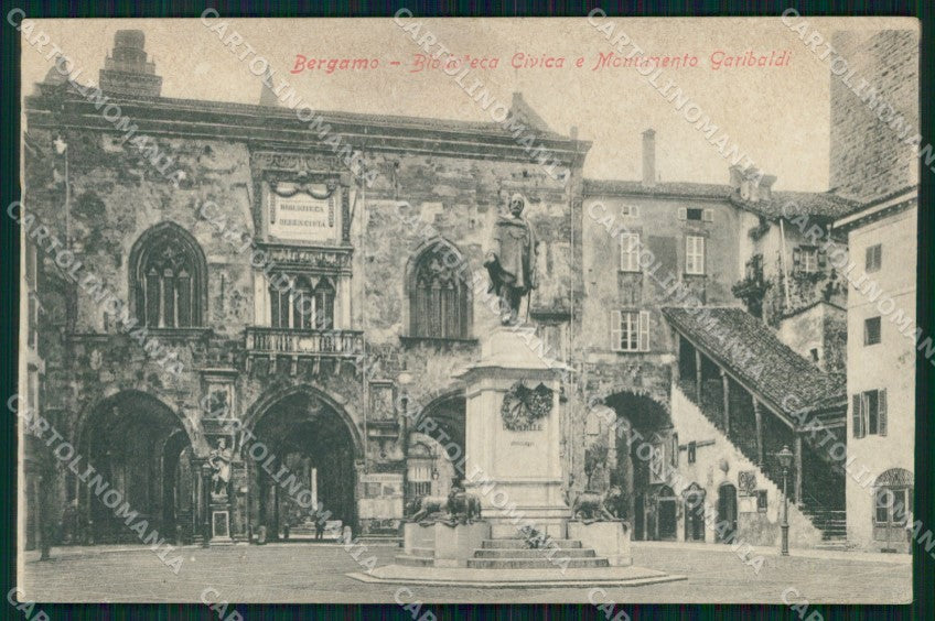 Bergamo Città Biblioteca Civica Monumento Garibaldi cartolina MX4334 – fronte
