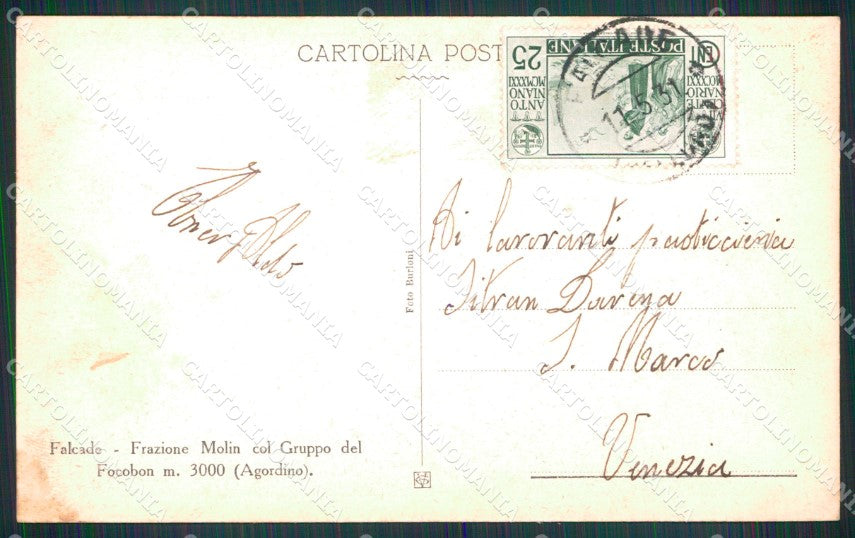 Belluno Agordo Gruppo del Focobon Molin cartolina MX4345 – retro