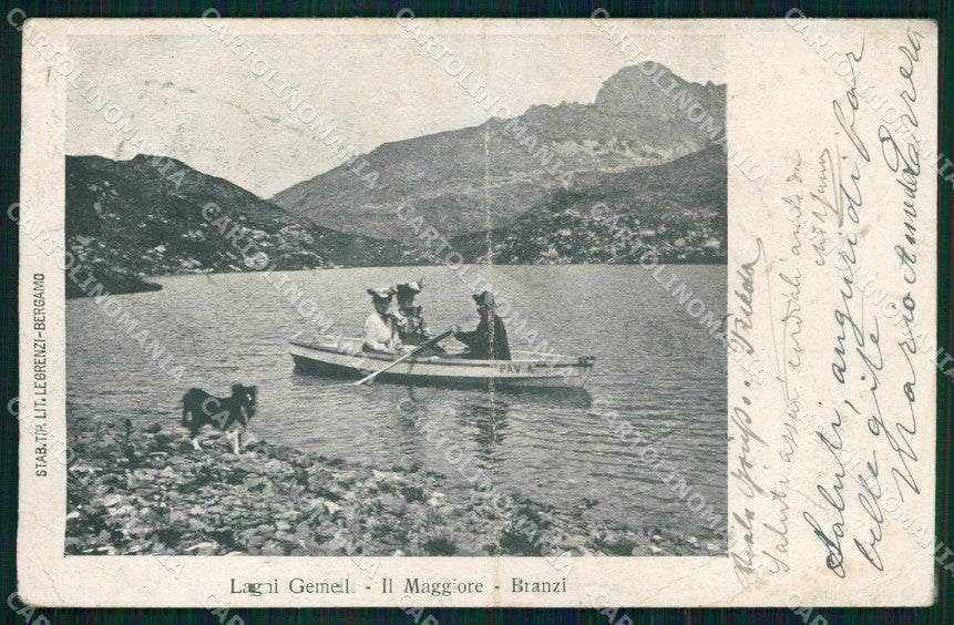 Bergamo Branzi Laghi Gemelli Barca PIEGATA cartolina MX4367 – fronte