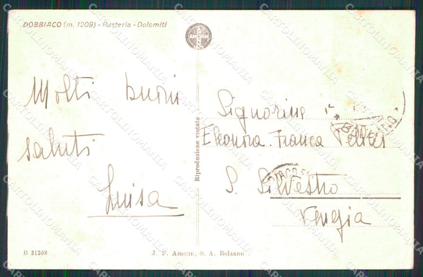Bolzano Dobbiaco Veduta Generale Val Pusteria cartolina MX4446 – retro