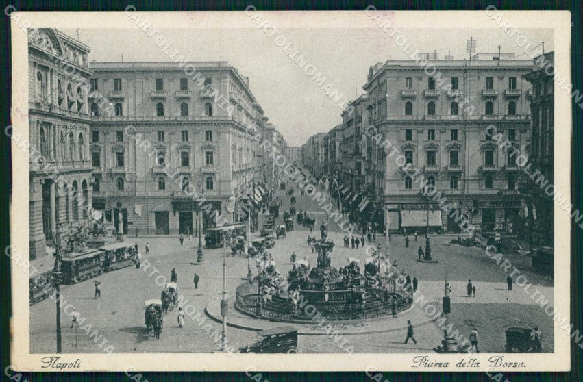 Napoli Città Piazza della Borsa Tram cartolina MX4630 – fronte