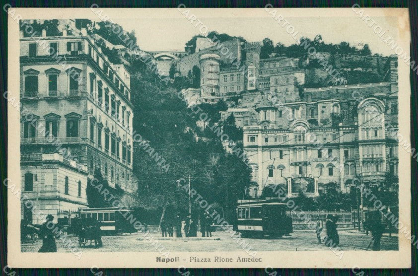 Napoli Città Piazza Rione Amedeo Tram ABRASA cartolina MX4634 – fronte
