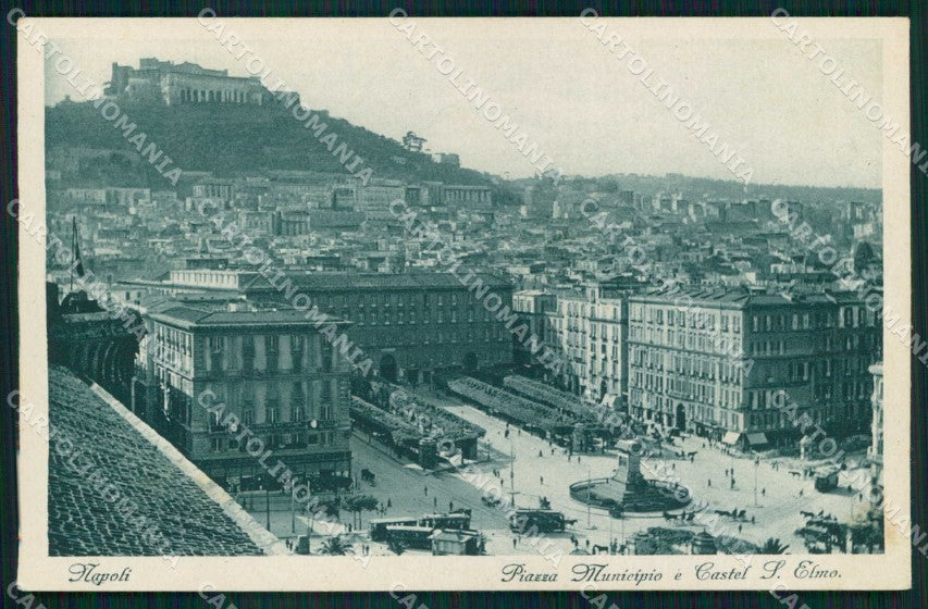 Napoli Città Piazza Municipio Tram Castel Sant Elmo cartolina MX4650 – fronte