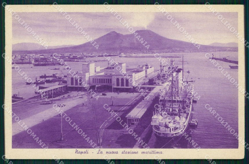 Napoli Città Stazione Marittima Barche Vesuvio cartolina MX4671 – fronte