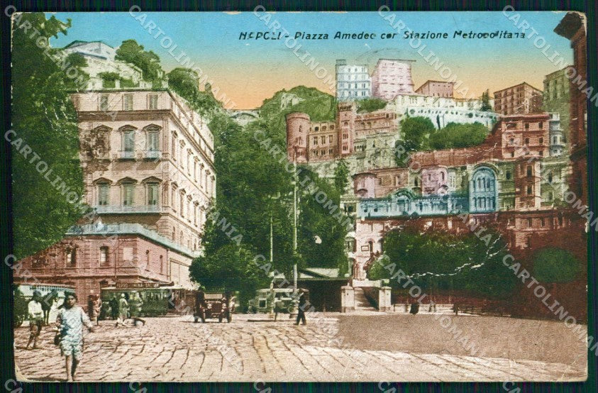 Napoli Città Piazza Amedeo Stazione Metropolitana Tram PIEGHE cartolina MX4687 – fronte