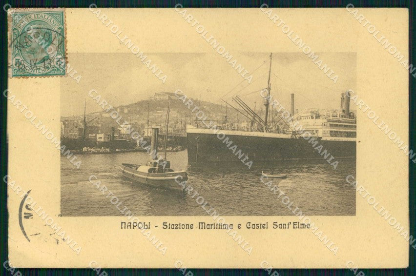 Napoli Città Stazione Marittima Barche Castel Sant Elmo PIEGHE cartolina MX4696 – fronte