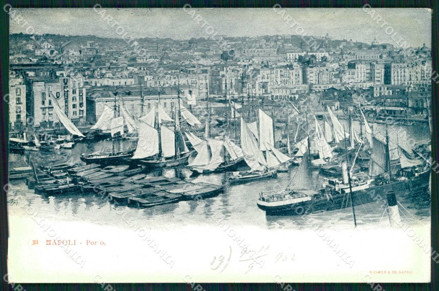 Napoli Città Porto con Barche Richter 34 cartolina MX4761 – fronte