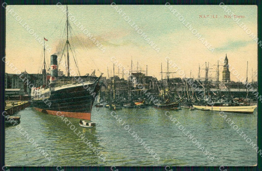 Napoli Città Porto con Barche Piroscafo cartolina MX4861 – fronte