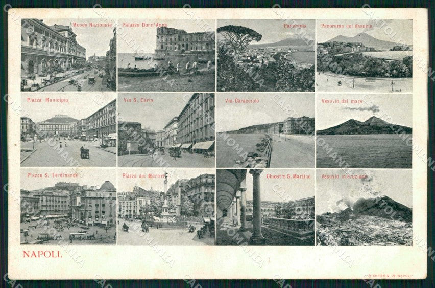 Napoli Città Piazze Vesuvio in Eruzione Via Caracciolo Richter cartolina MX4869 – fronte
