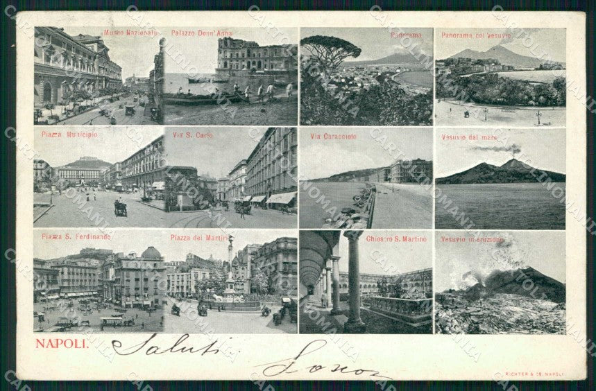 Napoli Città Piazze Vesuvio in Eruzione Via Caracciolo Richter cartolina MX4872 – fronte