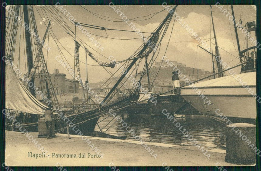 Napoli Città Porto con Barche ABRASA STRAPPO cartolina MX4884 – fronte