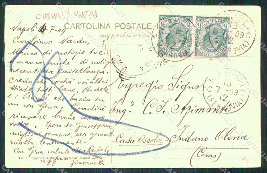 Napoli Città Porto con Barche ABRASA STRAPPO cartolina MX4884 – retro