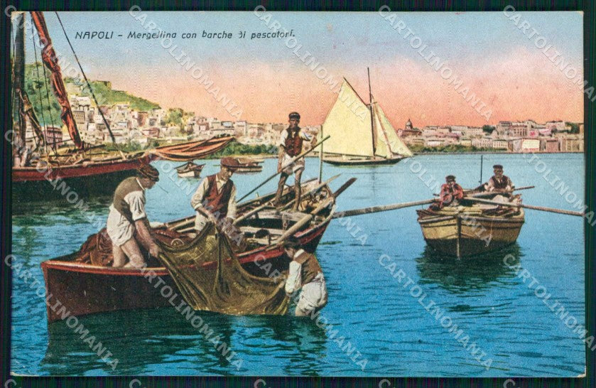 Napoli Città Mergellina Barche di Pescatori Mestieri cartolina MX4893 – fronte