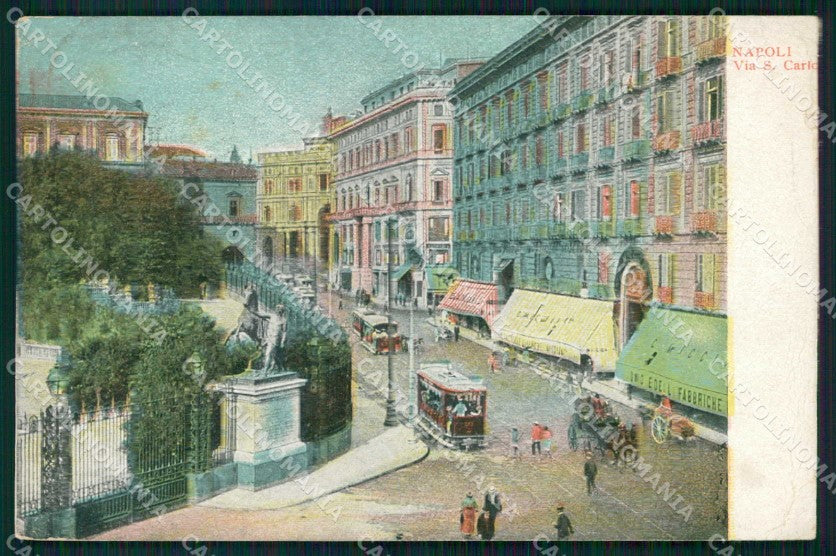 Napoli Città Via San Carlo Tram STRAPPINO cartolina MX4927 – fronte