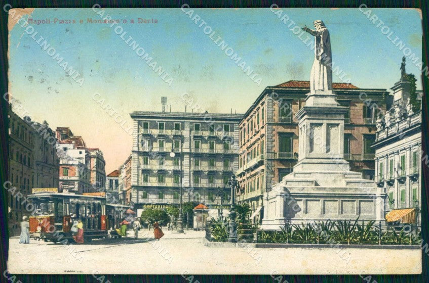 Napoli Città Piazza Monumento Dante Tram ABRASA Ragozino cartolina MX4940 – fronte