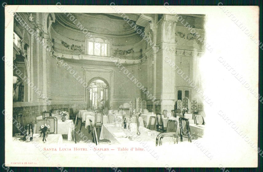 Napoli Città Santa Lucia Hotel Sala Pranzo Richter PIEGHINA cartolina MX4974 – fronte